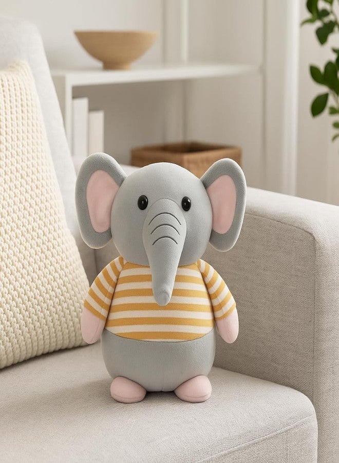 Fun4you Plush Elephant Stuffed Animal Toy with Blue Striped T-Shirt, Soft Toy for Kids, Grey (Yellow) - Image 2